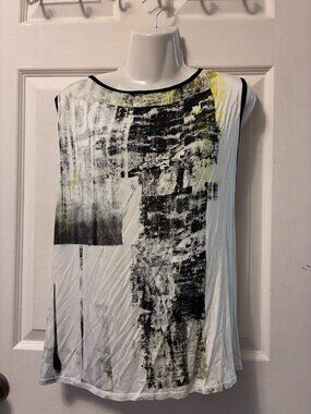 NWT HELMUT LANG BLACK YELLOW ABSTRACT ASYMMETRICAL TOP SIZE M